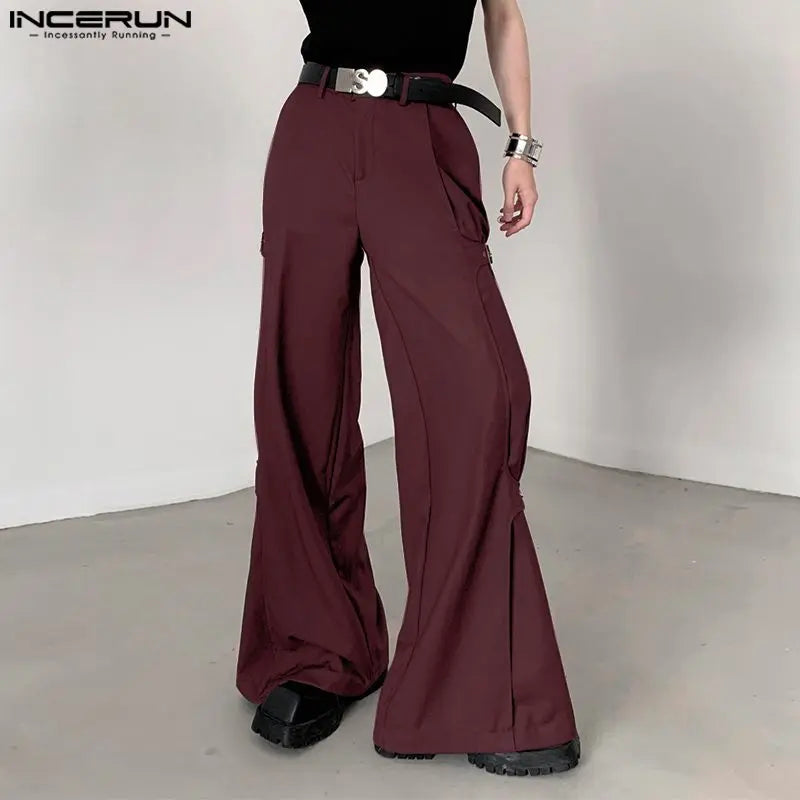 INCERUN 2024 Korean Style Trousers New Men's Deconstruction Design Solid Long Pants Stylish Male Loose Wide Leg Pantalons S-5XL