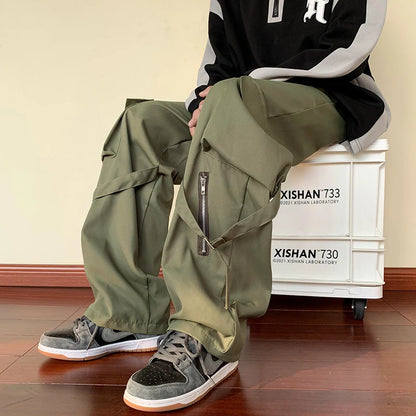 HOUZHOU Green Cargo Pants Men Oversize Zipper Black Cargo Trousers Male Streetwear Hip Hop Pocket Loose Casual Workwear 5XL