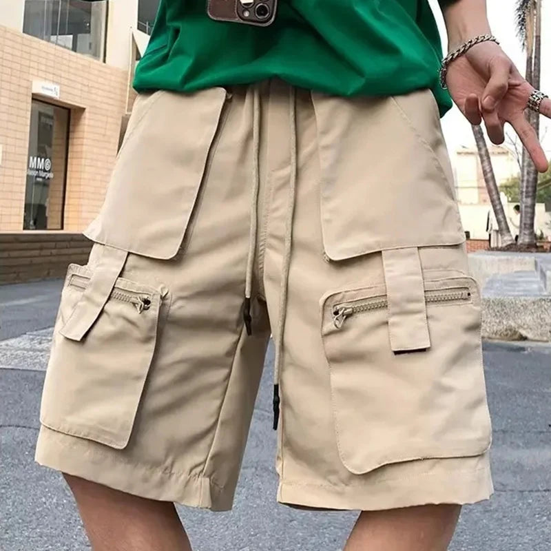 HOUZHOU Khaki Cargo Shorts Men Summer Beach Loose Casual Work Trousers Male Big Size Black Outdoor Shorts Pants Breathable