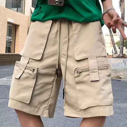 HOUZHOU Khaki Cargo Shorts Men Summer Beach Loose Casual Work Trousers Male Big Size Black Outdoor Shorts Pants Breathable