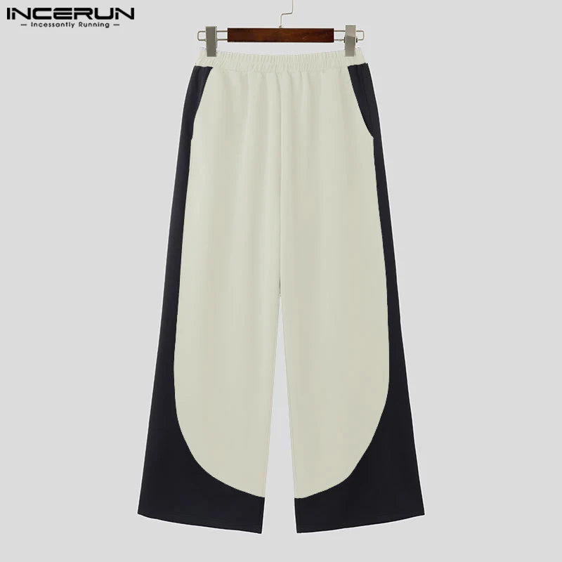 INCERUN 2024 Korean Style Pantalons New Men's Casual Splicing Color Block Pants Fashion Simple Male Straight Leg Trousers S-5XL