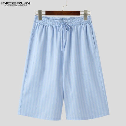 INCERUN Tops 2024 Korean Style Shorts New Men Loose Striped Design Shorts Summer Male Casual Streetwear Hot Selling Shorts S-5XL