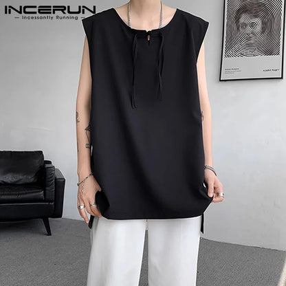 Handsome New Men's Tops INCERUN 2024 Street Hanging Buckle Design Vests Summer Casual Simple Solid Color O-neck Tank Tops S-5XL