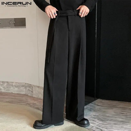 INCERUN 2024 Koreanische Stil Pantalons Neue Männer Passenden Gürtel Design Gerade Bein Hose Casual Streetwerar Solide Lange Hosen S-5XL