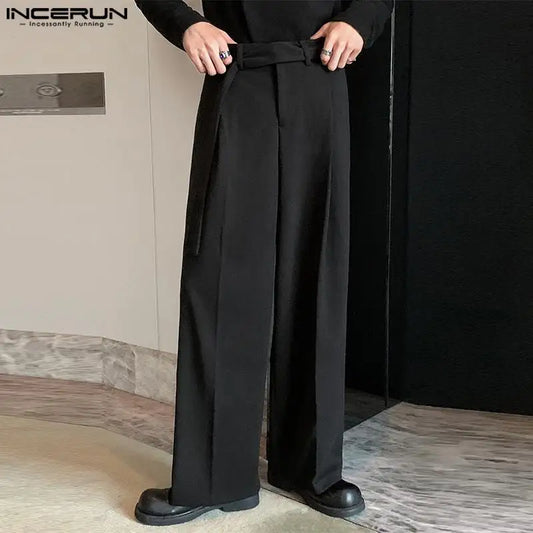 INCERUN 2024 Korean Style Pantalons New Men Matching Belt Design Straight Leg Trousers Casual Streetwerar Solid Long Pants S-5XL