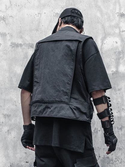 HOUZHOU Techwear Schwarze Cargo-Bikerweste ohne Ärmel Tanktops Herren Ärmelloses Top Herrenbekleidung Japanische Streetwear Hip Hop