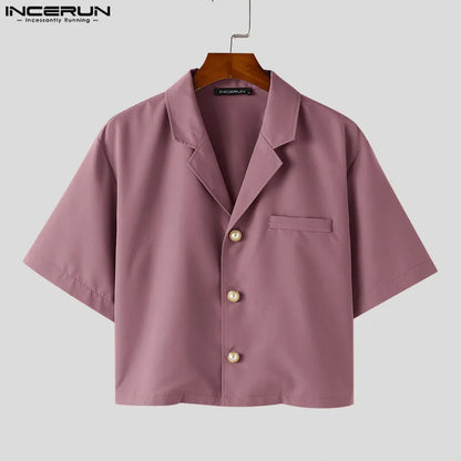 Stylish Casual Style Tops INCERUN New Men's Lightweight Cropped Solid Suit Coats Streetwear Male Short Sleeved Blazer S-5XL 2024