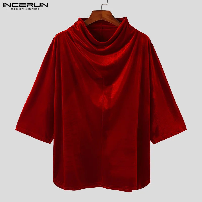 Handsome Well Fitting Tops INCERUN Men's Solid Pile Up Collar Design Shirts Fashion Casual Male Suede Long Sleeved Blouse S-5XL