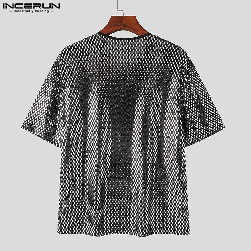 2024 T-shirt pour hommes Paillettes Brillant O-cou Manches Courtes Lâche Hommes Vêtements Streetwear Fête Mode Décontracté Camisetas S-5XL INCERUN