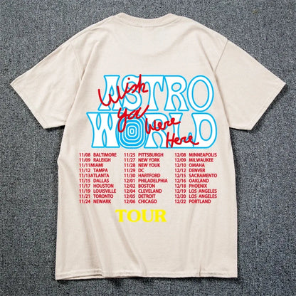 2023 New Summer Hip Hop T Shirt Men Women Cactus Jack Harajuku Pure Cotton T-Shirts WISH YOU WERE HERE Letter Print Tee Tops