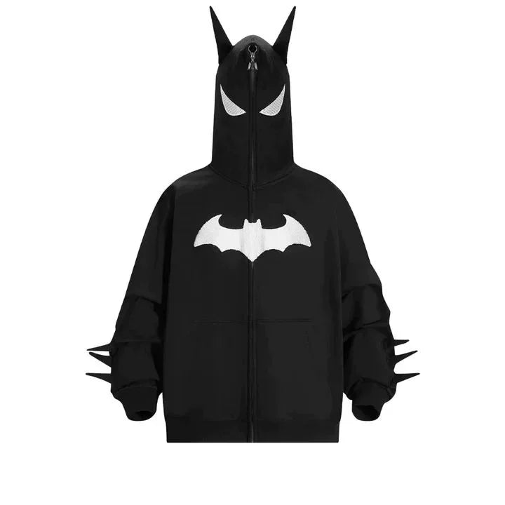 Y2K zip up hoodie Gothic Embroidery Bat anime hoodie Hip hop Men women oversized sweatshirt Harajuku Rock Fashion streetwear Top