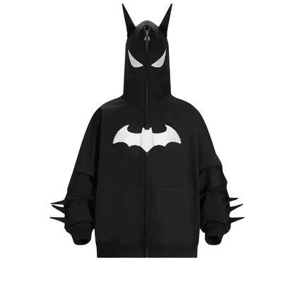 Y2K zip up hoodie Gothic Embroidery Bat anime hoodie Hip hop Men women oversized sweatshirt Harajuku Rock Fashion streetwear Top