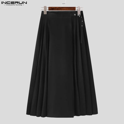 INCERUN 2024 Korean Style New Men's Pleated Skirt Pants Casual Streetwear All-match Male Solid Color Comfortable Trousers S-5XL