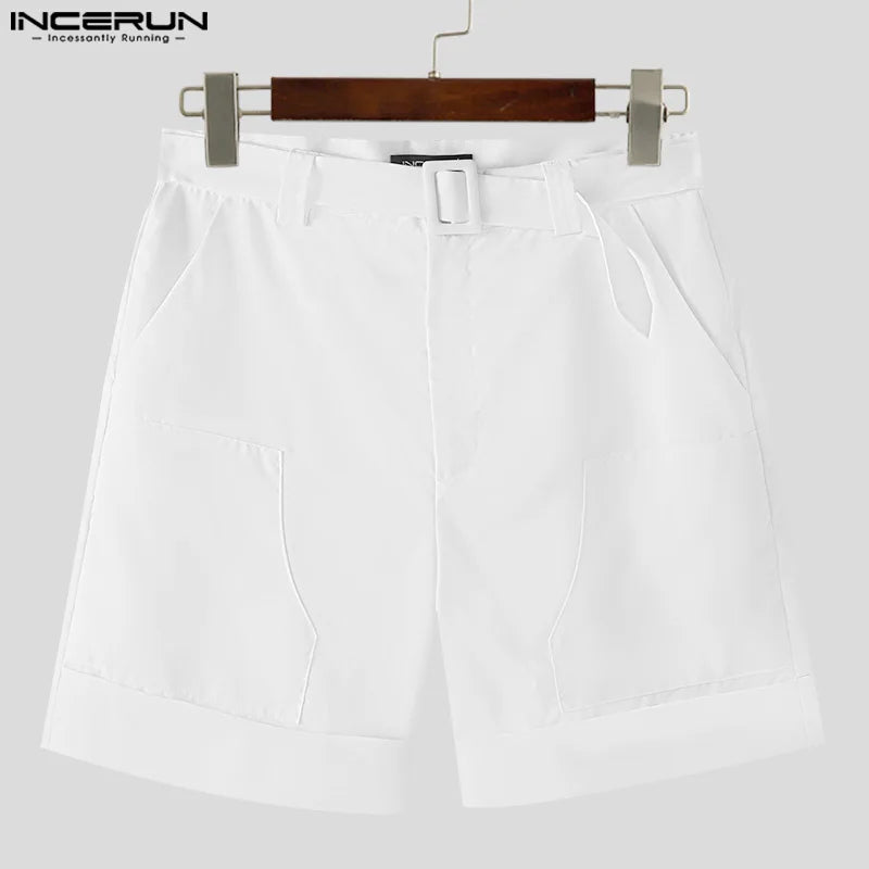 INCERUN 2024 Korean Style Shorts New Men's Pocket Design Solid High Waisted Shorts Casual Streetwear Male Hot Sale Shorts S-5XL