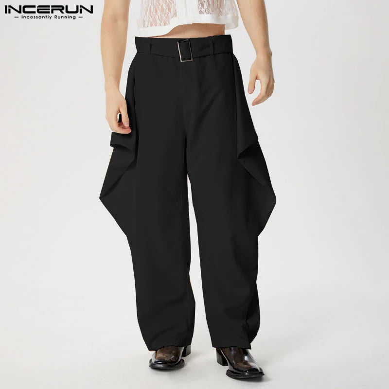 INCERUN 2024 Hose im amerikanischen Stil für Herren, einfarbig, Silhouette-Design, lange Hose, lässig, schlicht, für Männer, breite Beinhose, S-5XL