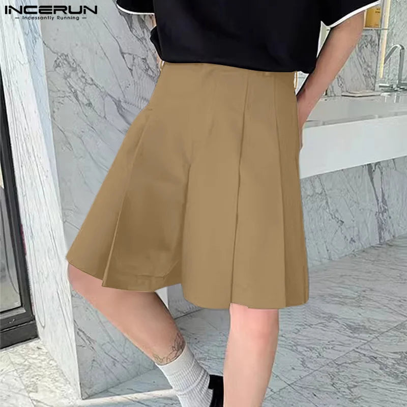 2024 Men Casual Shorts Solid Color Pleated Loose Summer Wide Leg Shorts Men Streetwear Fashion Leisure Men Bottoms S-5XL INCERUN