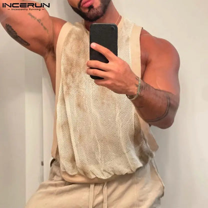 INCERUN Tops 2024 American Style Stylish Men O-neck Tie Dyed Sleeveless Vests Casual Well Fitting Male Hot Sale Tank Tops S-5XL