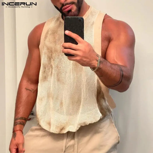 INCERUN Tops 2024 American Style Stylish Men O-neck Tie Dyed Sleeveless Vests Casual Well Fitting Male Hot Sale Tank Tops S-5XL