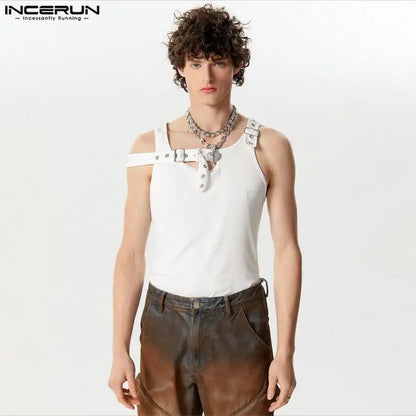 Fashion Casual Style Tops INCERUN 2024 New Mens Fashion Deconstruction Design Vests Streetwear Solid Knitted Pit Tank Tops S-5XL