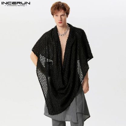 INCERUN Tops 2024 American Style Handsome New Mens Tassel Jacquard Design T-shirts Stylish Hot Selling Swing Neck Camiseta S-5XL