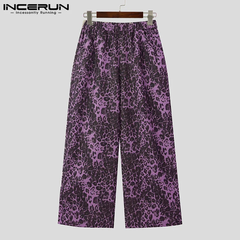 INCERUN 2024 Koreanische Stil Pantalons Mode Männer Leopard Gedruckt Muster Hosen Casual Partywear Männlichen Persönlichkeit Hosen S-5XL