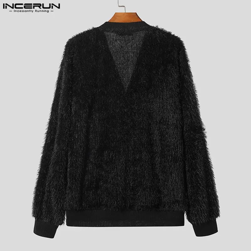 INCERUN Tops 2023 Korean Style New Mens Fashionable Fleece Shirts Soft Comfortable Leisure Streetwear Male Cardigan Blouse S-5XL