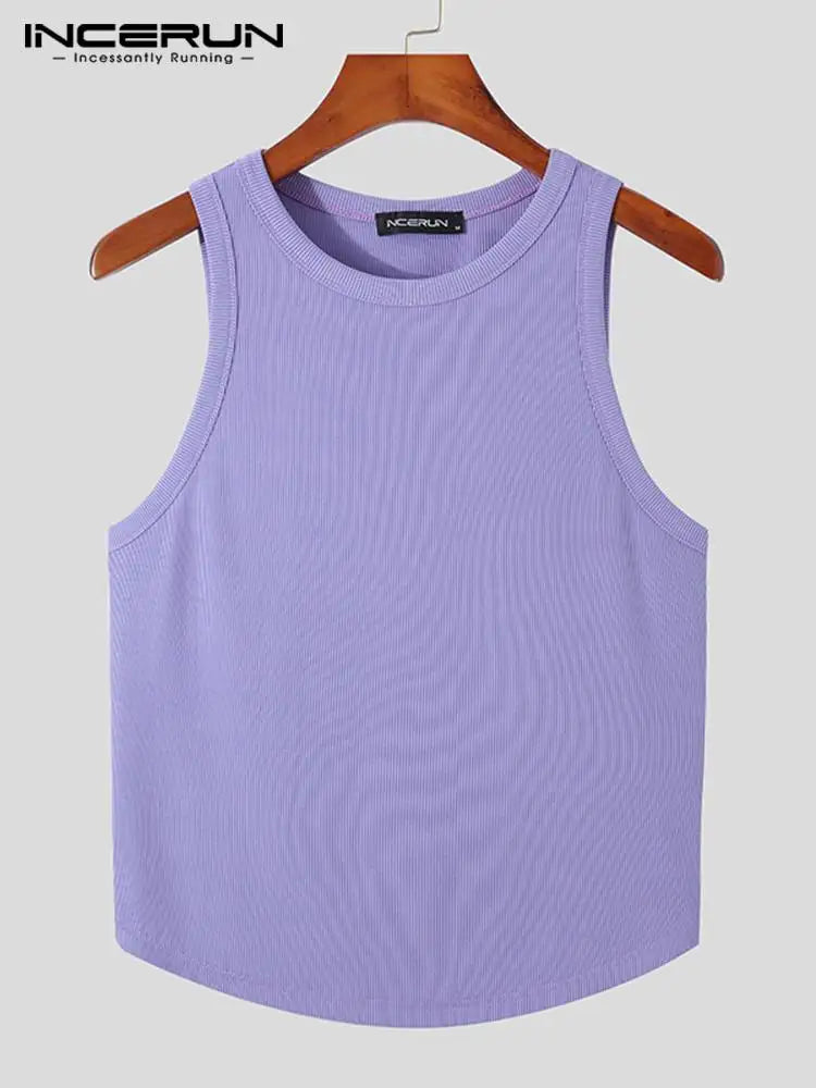 INCERUN  Tops 2023 Summer Wear Men's Knit Vests Solid Color Comfortable Male Fashion Casual Hot Sale Party Shows Tank Tops S-5XL