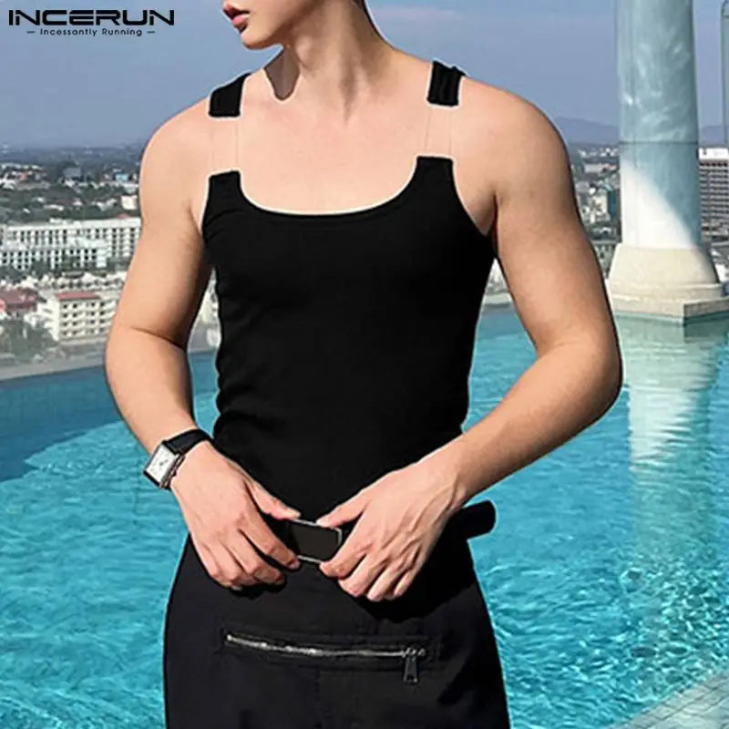 2023 Men Tank Tops O-neck Sleeveless Fitness Streetwear Vests Summer Solid Color Sexy Fashion Casual Men Clothing S-5XL INCERUN