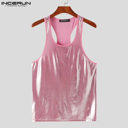 INCERUN Tops 2024 Koreanischen Stil Herren Helle Stoff Dünne Schulter Gurt Design Westen Casual Party Zeigt Ärmellose Tank Tops S-5XL