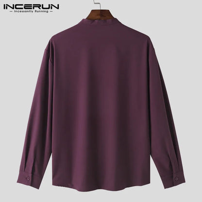 INCERUN 2024 Korean Style New Men's Tops Court Style Irregular Flounce Design Shirts Casual Streetwear Stand Collar Blouse S-5XL