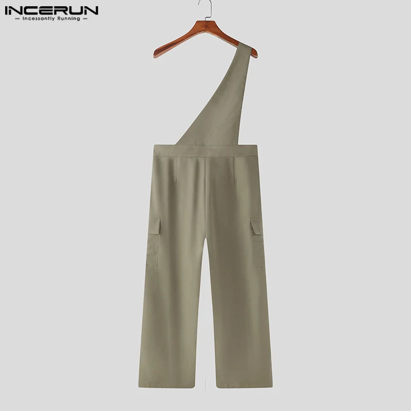 INCERUN 2023 Koreanische Stil herren Overalls One-Shoulder-Design Solide Overalls Casual Street Personalisierte Alle-spiel Strampler S-5XL