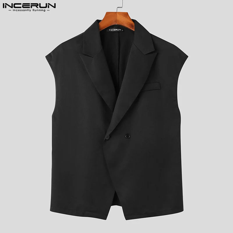 INCERUN Tops 2023 Korean Style Handsome Men Suits Vests Casual Streetwear Male Solid All-match Simple Sleeveless Waistcoat S-5XL