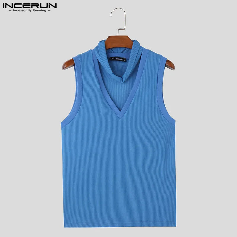 Mode gut sitzende Tops INCERUN 2024 Neue Männer gestreifte Doppelhals-Design Westen Sommer Freizeit V-Ausschnitt ärmellose Tank Tops S-5XL