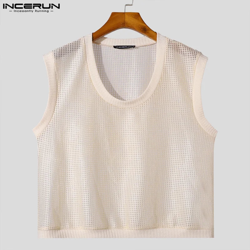 Casual Clubwear Style Tops INCERUN Men's Sexy U-neck Hollow Design Vests Summer Streetwear Male Thin Sleeveless Tank Tops S-5XL