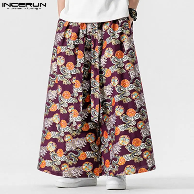 Fashion Well Fitting Men Pantalons INCERUN Dragon Printed Pattern Trousers Casual Personality Male Straight Leg Loose Pant S-5XL