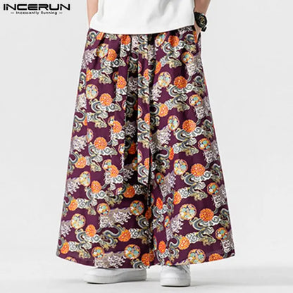 Fashion Well Fitting Men Pantalons INCERUN Dragon Printed Pattern Trousers Casual Personality Male Straight Leg Loose Pant S-5XL