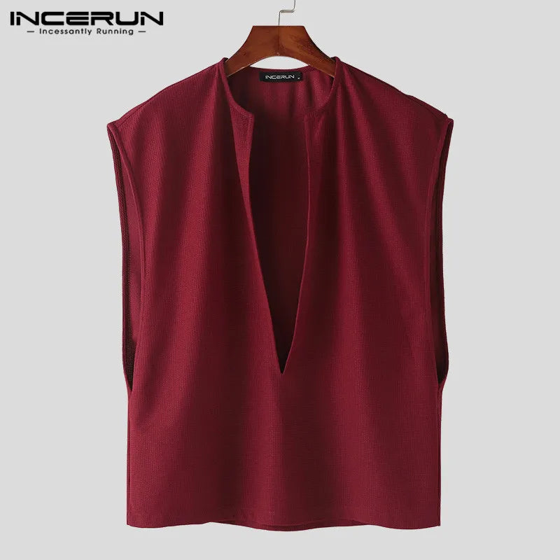 INCERUN Tops 2024 Korean Style Handsome Mens Solid Textured Vests Casual Streetwear Loose Comfortable Sleeveless Tank Tops S-5XL