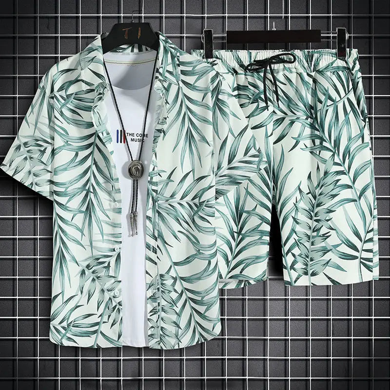 Strandkleidung für Herren, 2-teiliges Set, schnelltrocknendes Hawaiihemd und Shorts-Set, Herrenmode, bedruckte Freizeit-Outfits für den Sommer