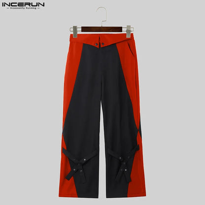 INCERUN 2024 Koreanische Stil Neue Männer Hosen Patchwork Kreuz Design Lange Hosen Casual Streetwear Kontrast Farbe Pantalons S-5XL