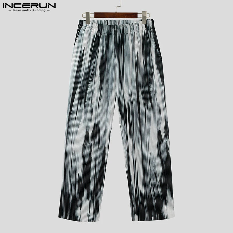 INCERUN 2023 Korean Style Men's Trousers Fashion Sagging Pit Stripe Texture Gradual Pantalons Casual Streetwear Long Pants S-5XL