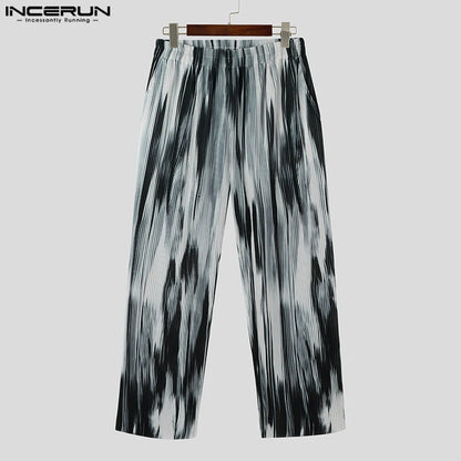 INCERUN 2023 Koreanische Stil Herrenhose Mode Schlaffe Pit Streifen Textur Schrittweise Pantalons Casual Streetwear Lange Hosen S-5XL