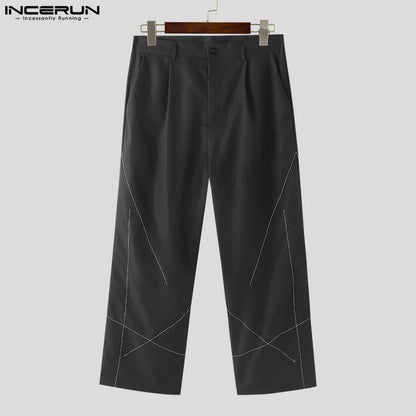 INCERUN 2024 Koreanische Stil Pantalons Mode Neue Männer Lose Linie Patchwork Hose Freizeit Streetwear Männlichen Feste Lange Hosen S-5XL