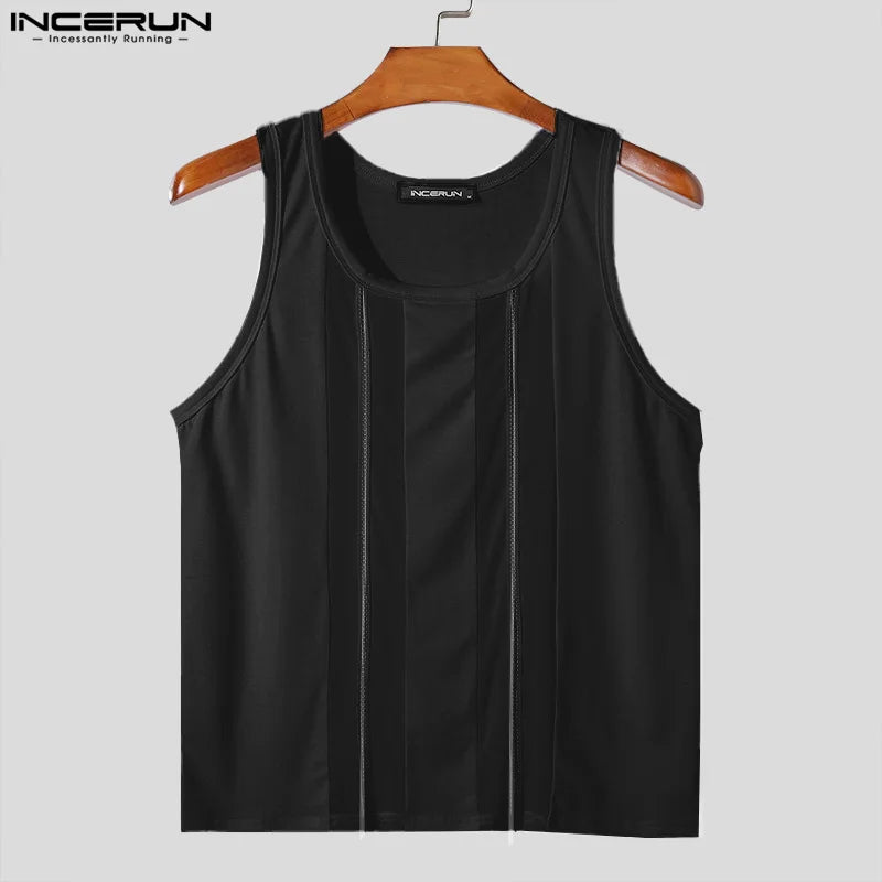 Fashion Casual Style Tops INCERUN New Men's Thin Mesh Patchwork Design Vests Sexy Male Slightly Transparent Tank Tops S-5XL 2024