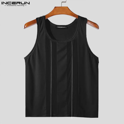 Fashion Casual Style Tops INCERUN New Men's Thin Mesh Patchwork Design Vests Sexy Male Slightly Transparent Tank Tops S-5XL 2024