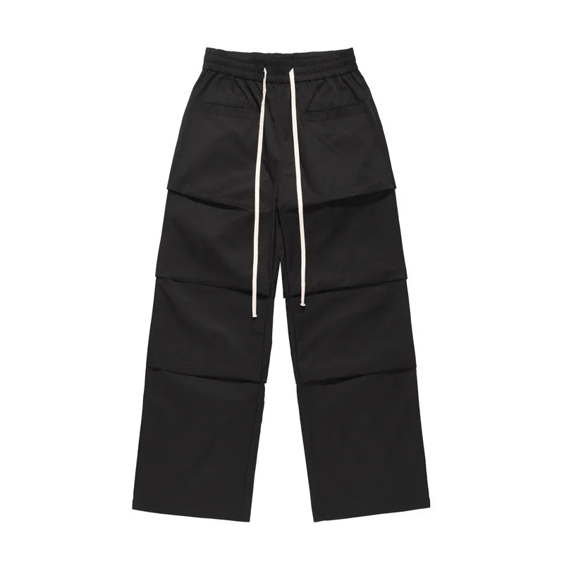 HOUZHOU Baggy Cargo Pantalon Homme Hip Hop Noir Cargo Pantalon Homme Designer Parachute Kaki Lâche Streetwear Plissé Coton Décontracté