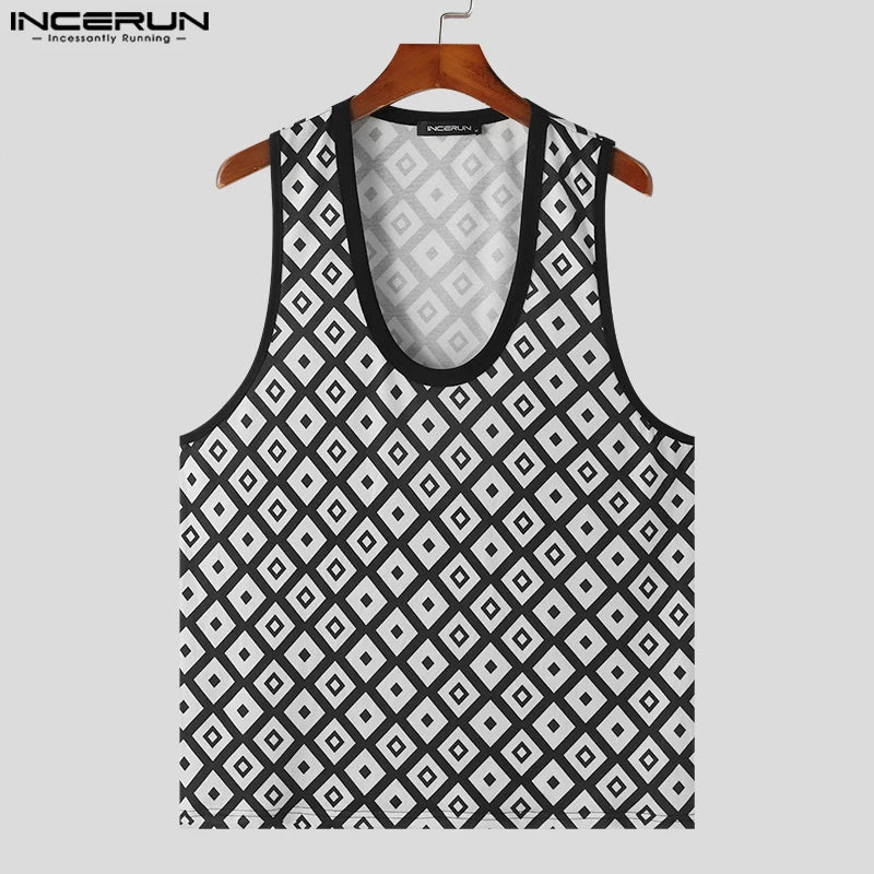 Hübsche, gut sitzende Oberteile INCERUN Herrenmode U-Ausschnitt Druckwesten Sommer Casual Streetwear Ärmellose Tanktops S-5XL 2024