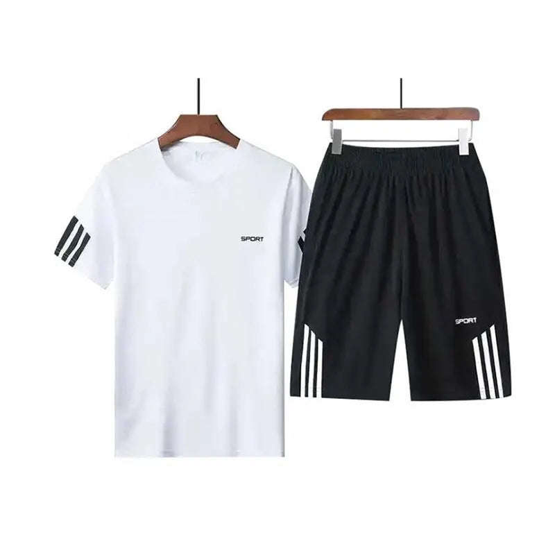 Atmungsaktiver Sommer-Sportanzug für Herren, kurzärmelige Shorts, lockeres, schnelltrocknendes T-Shirt, kurze Viertelhose, lässiger Laufanzug