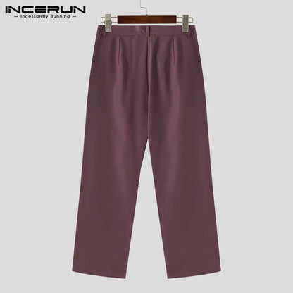 INCERUN 2024 Korean Style Pantalons Mens Stylish Solid Irregular Design Trousers Leisure Streetwear Hot Selling Long Pants S-5XL