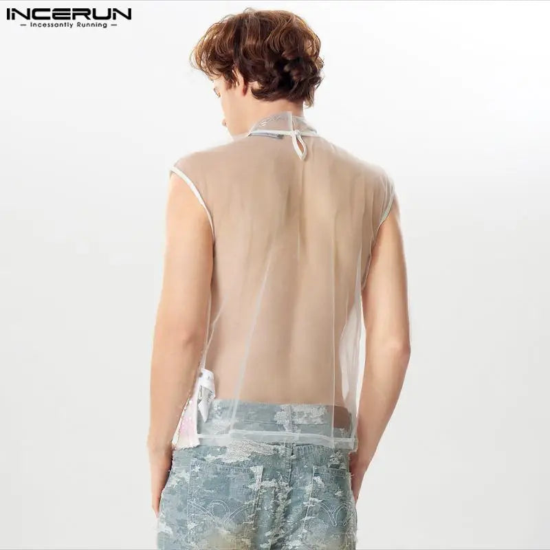 INCERUN Tops 2024 American Style Fashion Men Glittering Sequin Design Vests Male Personality Hot Sale Sleeveless Tank Tops S-5XL