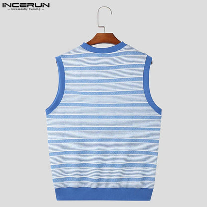 INCERUN 2024 Sommer Männer Kleidung Tops T Mode Tank Tops Streifen Ärmellose Tops Chemise Streetwear Party Männer Kleidung S-5XL